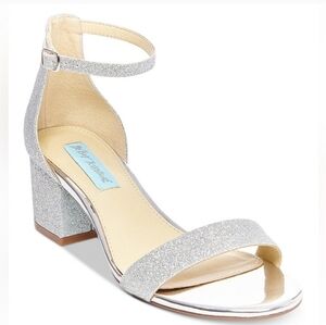 Betsey Johnson Silver Glitter Miri Block Heel Sandals - Size 7.5